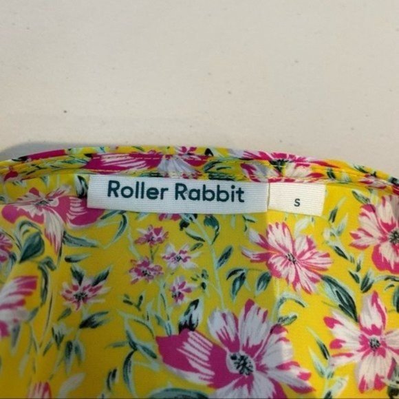 ROBERTA ROLLER RABBIT PINK FLORAL RUFFLE HEM WRAP FLUTTER SLEEVE MIDI DRESS S - Picture 5 of 7